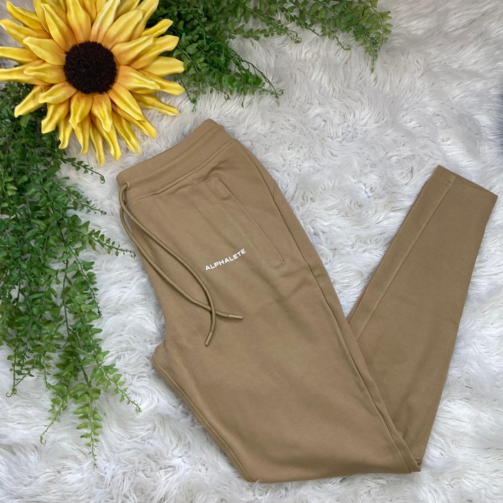 New Alphalete Core Joggers High Waisted Fitted Tan Sizes Large and Medium